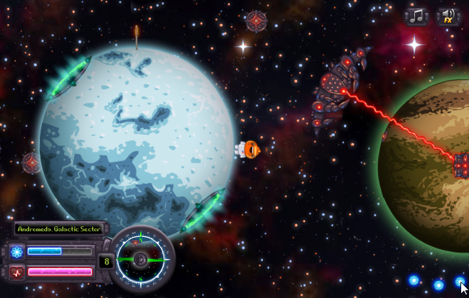 Screenshot from our game, Planet Dash. Stranded in space, our pilot ...